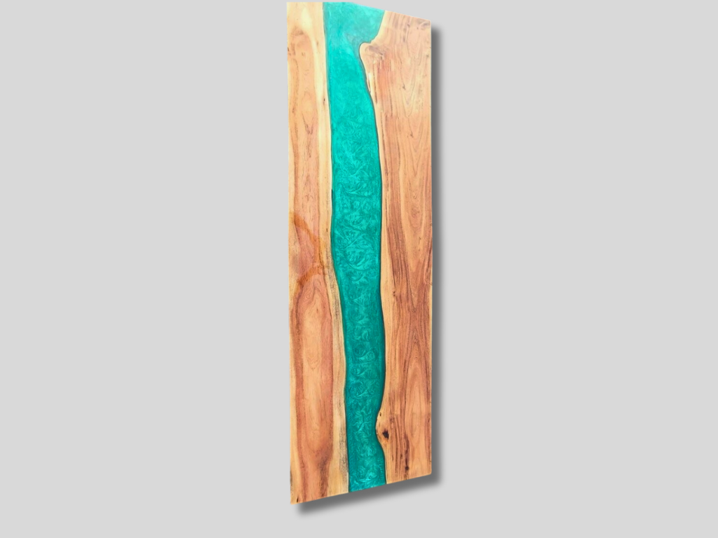 Custom Poplar Wood Blue River Epoxy Table Top for Dining Room Interior Exclusive Furniture 